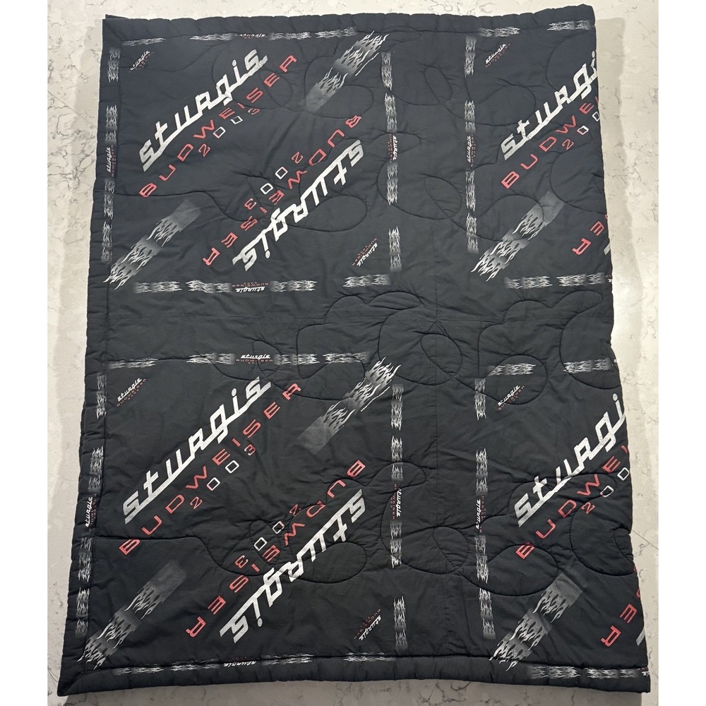 Vintage Sturgis Budweiser 2003 Quilted Blanket Throw Comforter‎ Black 70x46"